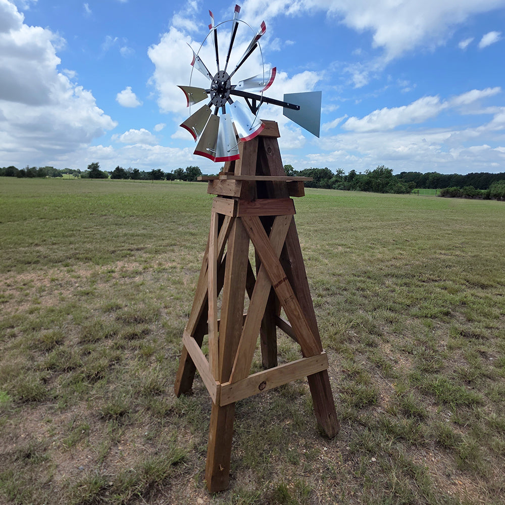 8' Windmill with Plain Tail and Wood Stand