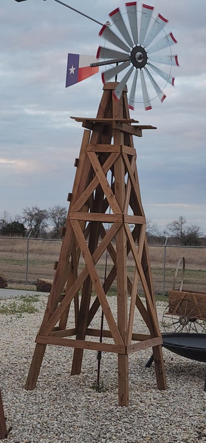 15' Windmill with Texas Flag Tail and Wood Stand