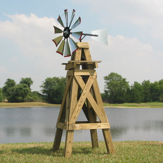 8' Windmill with Plain Tail and Wood Stand