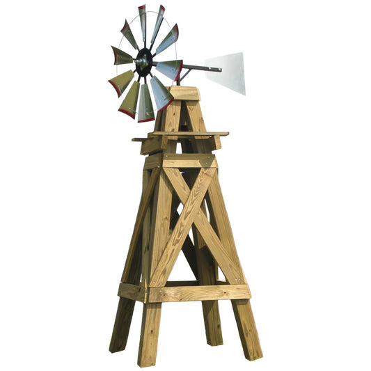 8' Windmill with Plain Tail and Wood Stand