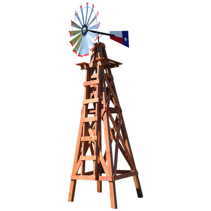 15' Windmill with Texas Flag Tail and Wood Stand