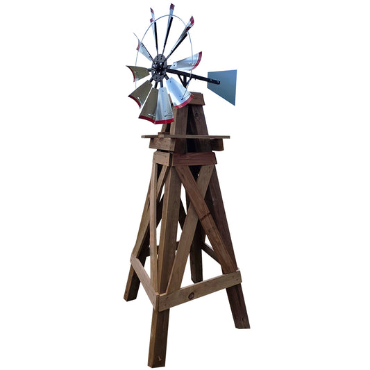 8' Windmill with Plain Tail and Wood Stand