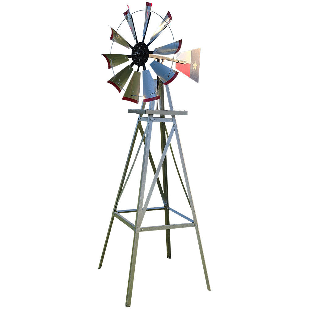 8' Windmill with Texas Flag Tail and Metal Stand