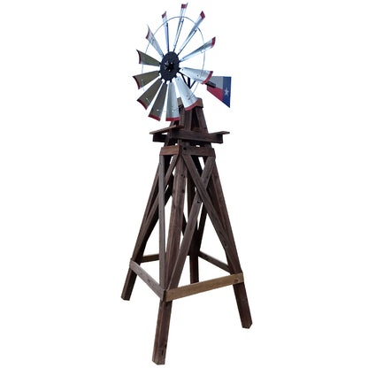 11' Windmill with Texas Flag Tail and Wood Stand