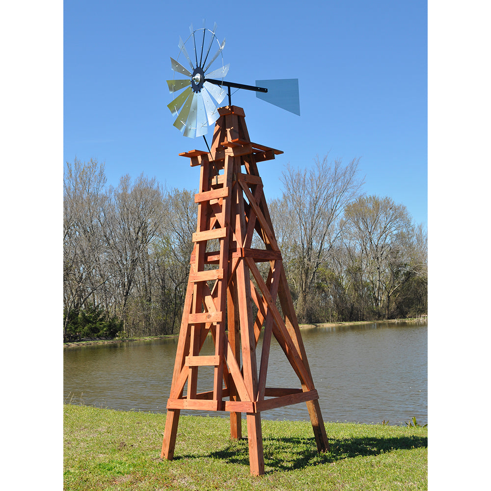 15' Windmill with Plain Tail and Wood Stand