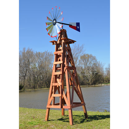 15' Windmill with Texas Flag Tail and Wood Stand