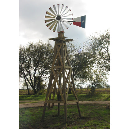 20' Windmill with Texas Flag Tail and Wood Stand