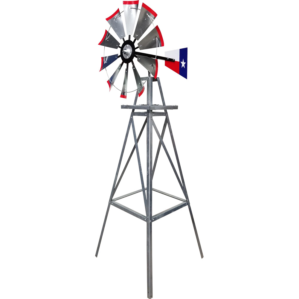 8' Windmill with Texas Flag Tail and Metal Stand