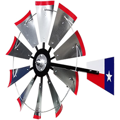 8' Windmill with Texas Flag Tail and Metal Stand